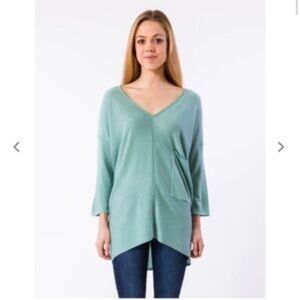 Kerisma Center Seam 3/4 Sleeve V-Neck Blue Raven Knit Sweater Pocket Top M/L